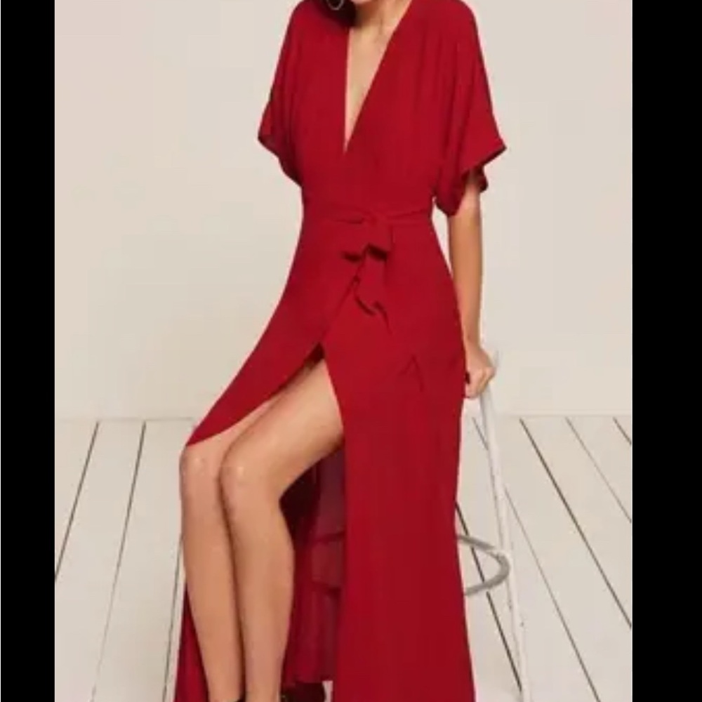 Reformation Red High Low Wrap Dress
